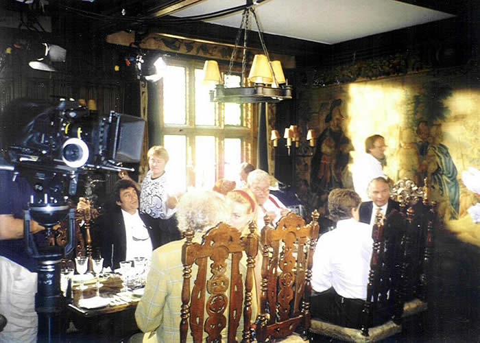 A film crew at work inside the Hall