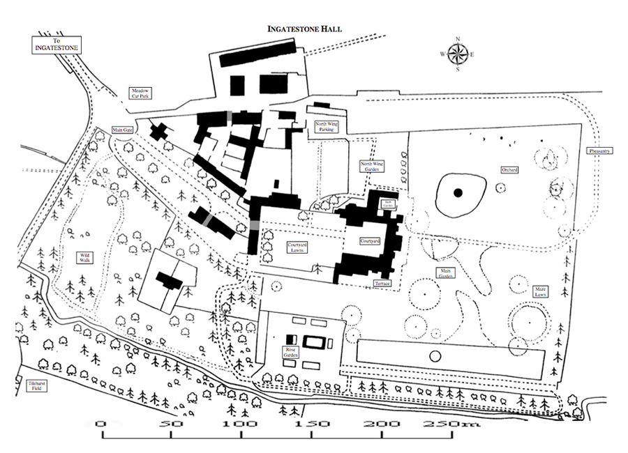 Site plan of the Hall, gardens, courts and car parks